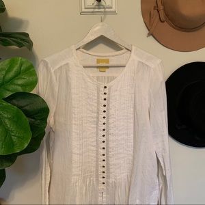 Anthropologie white button up peasant blouse